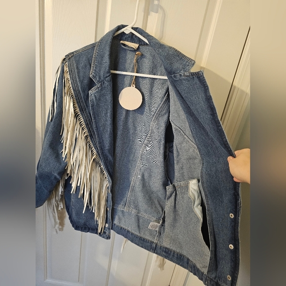 Saints And Hearts NWT Fringe Denim Jacket Western Concert Wear Oversized S - Picture 7 of 11